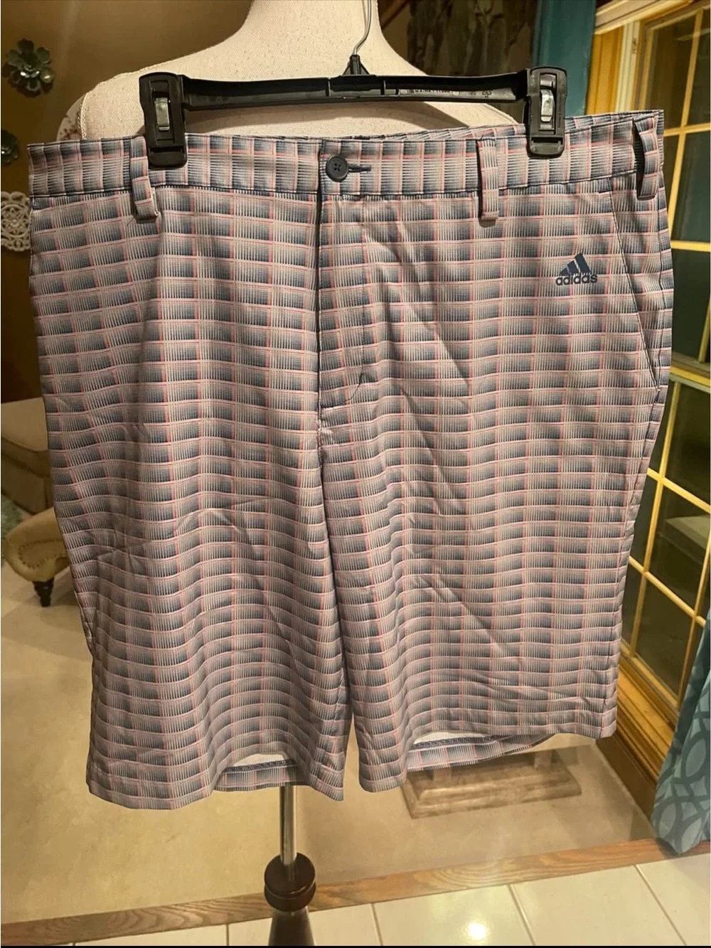 Adidas Men’s Blue/Orange Plaid Golf Shorts Sz 36 Excellent Condition